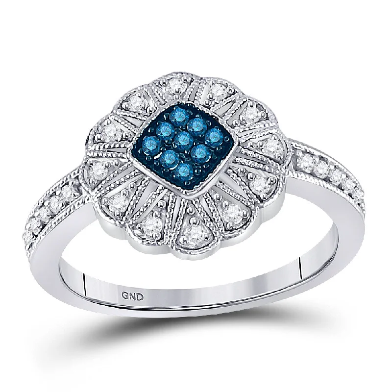 Fractured gem ring-10kt White Gold Womens Round Blue Color Enhanced Diamond Cluster Ring 1/4 Cttw