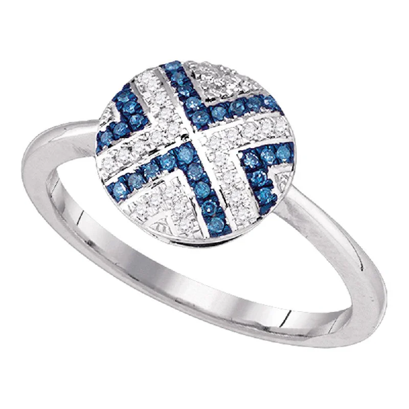 Striped band ring-10kt White Gold Womens Round Blue Color Enhanced Diamond Cluster Ring 1/6 Cttw