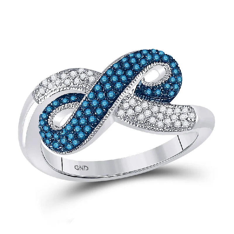 Sea moss ring-10kt White Gold Womens Round Blue Color Enhanced Diamond Infinity Ring 1/3 Cttw