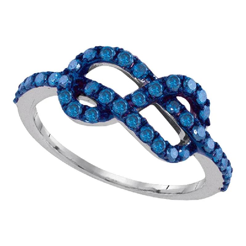 Rune glyph ring-10kt White Gold Womens Round Blue Color Enhanced Diamond Infinity Ring 3/4 Cttw