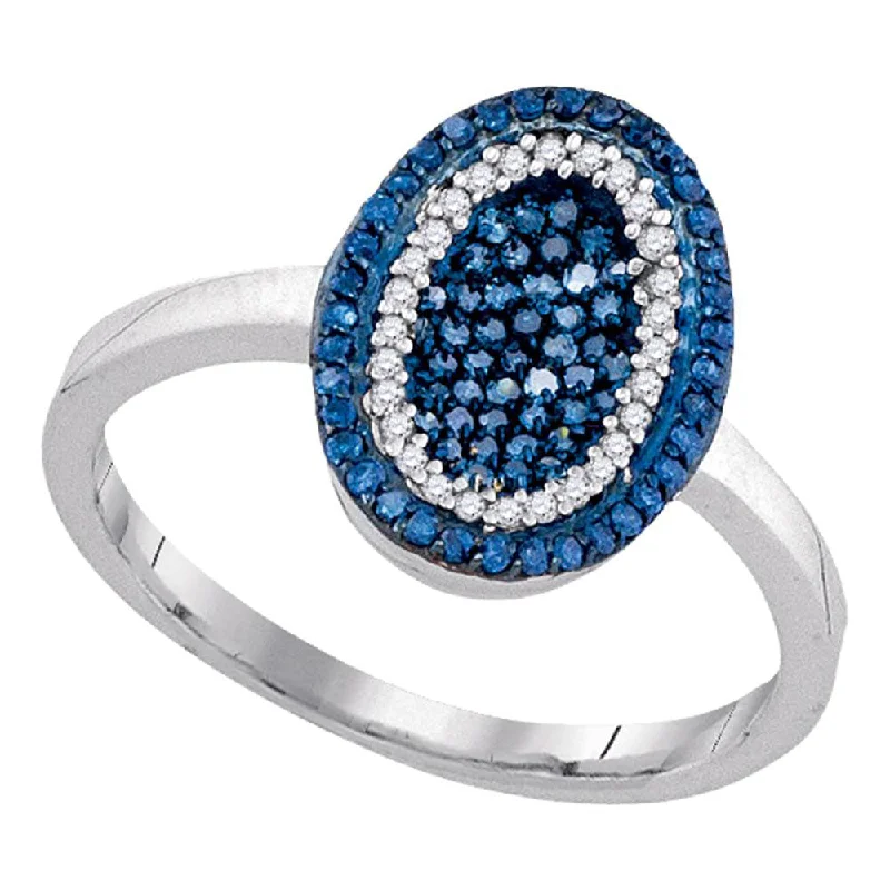 Old cast ring-10kt White Gold Womens Round Blue Color Enhanced Diamond Oval Ring 1/3 Cttw