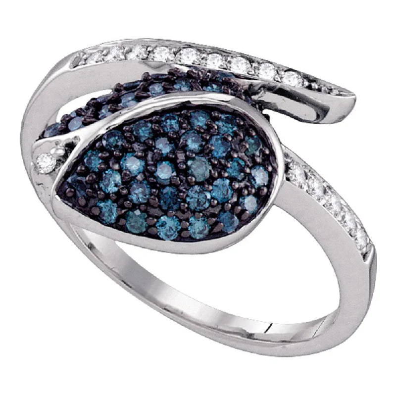 Tilted stone ring-10kt White Gold Womens Round Blue Color Enhanced Diamond Tulip Ring 1/2 Cttw