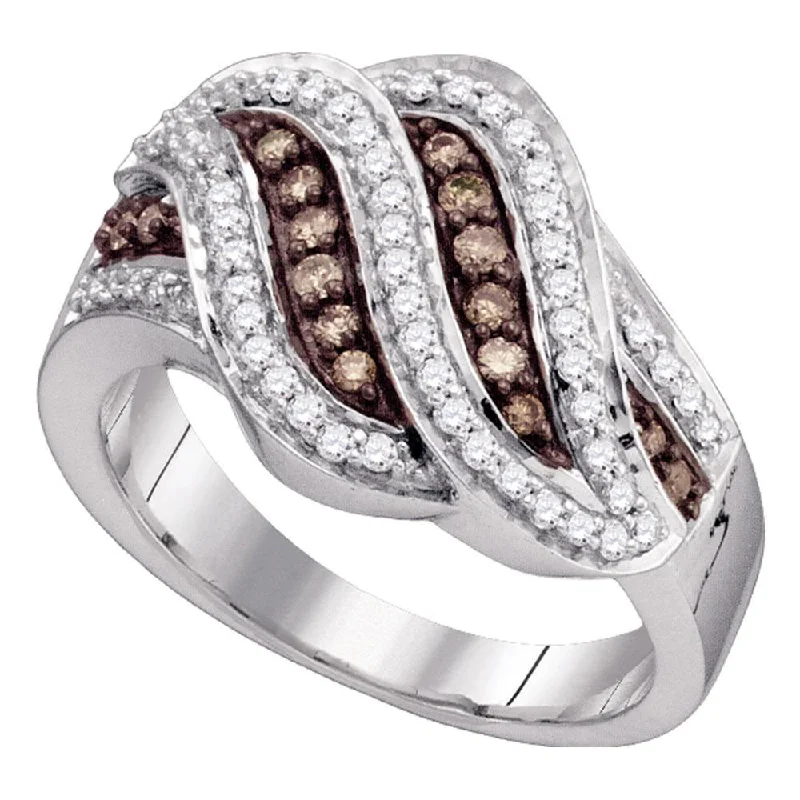 Gaelic swirl ring-10kt White Gold Womens Round Brown Diamond Band Ring 1/2 Cttw