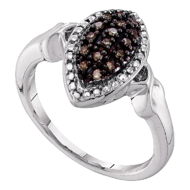 Antique twist ring-10kt White Gold Womens Round Brown Diamond Cluster Ring 1/5 Cttw