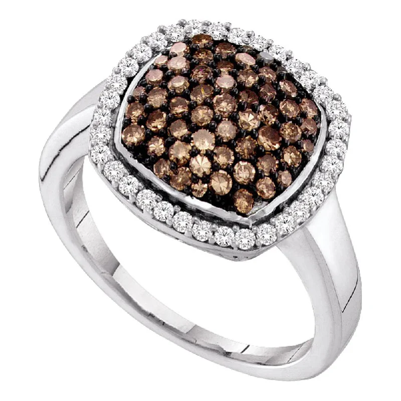 Fractured gem ring-10kt White Gold Womens Round Brown Diamond Square Cluster Ring 7/8 Cttw