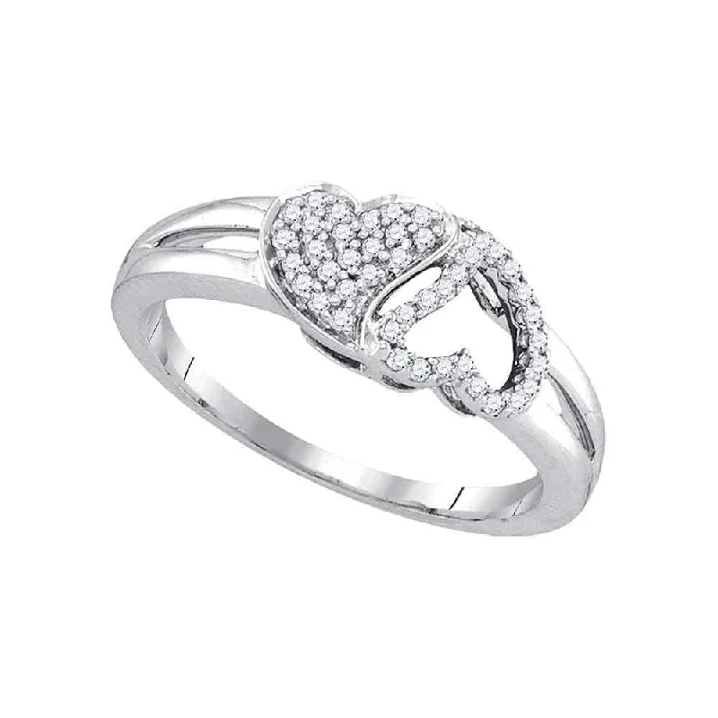 Pine sprig ring-10kt White Gold Womens Round Diamond Double Heart Ring 1/5 Cttw