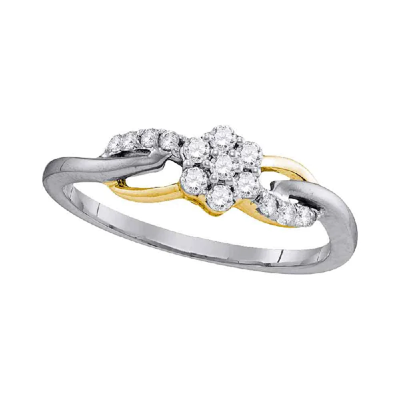 Glossy gem ring-10kt White Gold Womens Round Diamond Flower Cluster Infinity Ring 1/4 Cttw