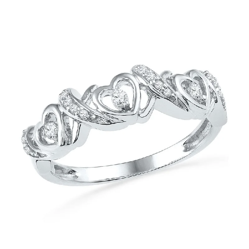 Fused stone ring-10kt White Gold Womens Round Diamond Heart Band Ring 1/8 Cttw