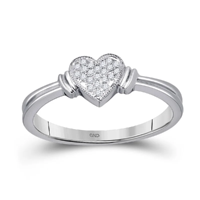 Worn patina ring-10kt White Gold Womens Round Diamond Heart Cluster Ring 1/12 Cttw