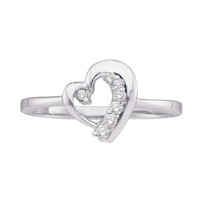 Apex gem ring-10kt White Gold Womens Round Diamond Heart Journey Ring 1/10 Cttw