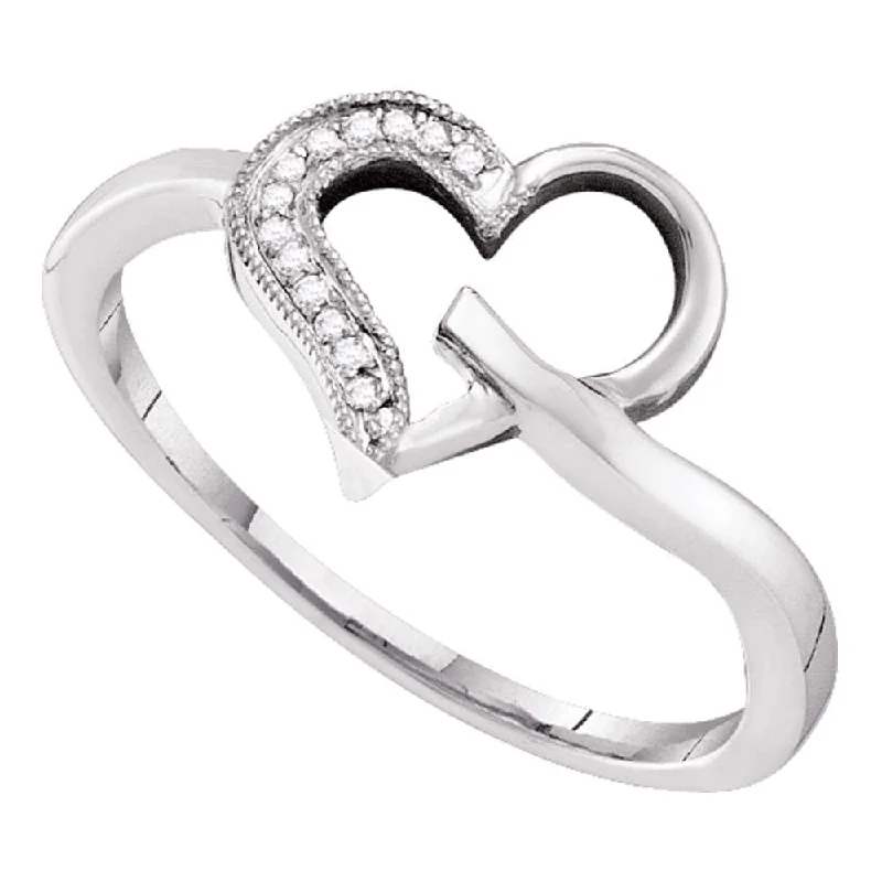 Pivot gem ring-10kt White Gold Womens Round Diamond Heart Outline Ring 1/20 Cttw