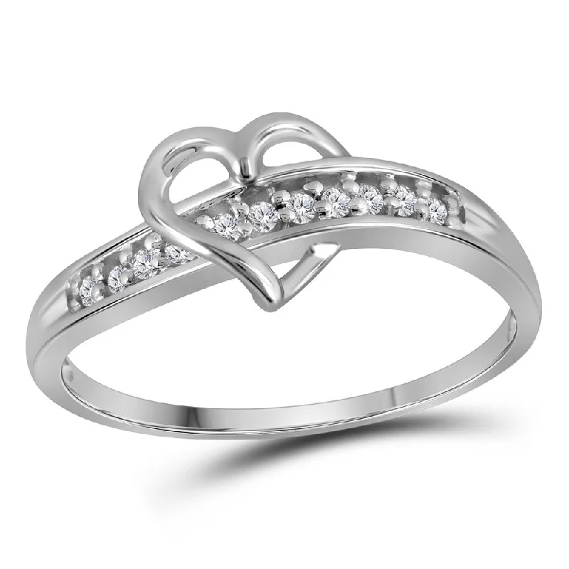 Tiered stone ring-10kt White Gold Womens Round Diamond Heart Ring 1/20 Cttw