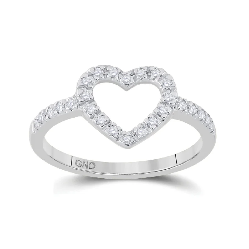 Tinted gem ring-10kt White Gold Womens Round Diamond Heart Ring 1/5 Cttw