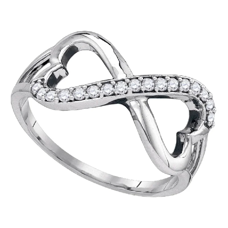 Snapped band ring-10kt White Gold Womens Round Diamond Infinity Double Heart Ring 1/6 Cttw