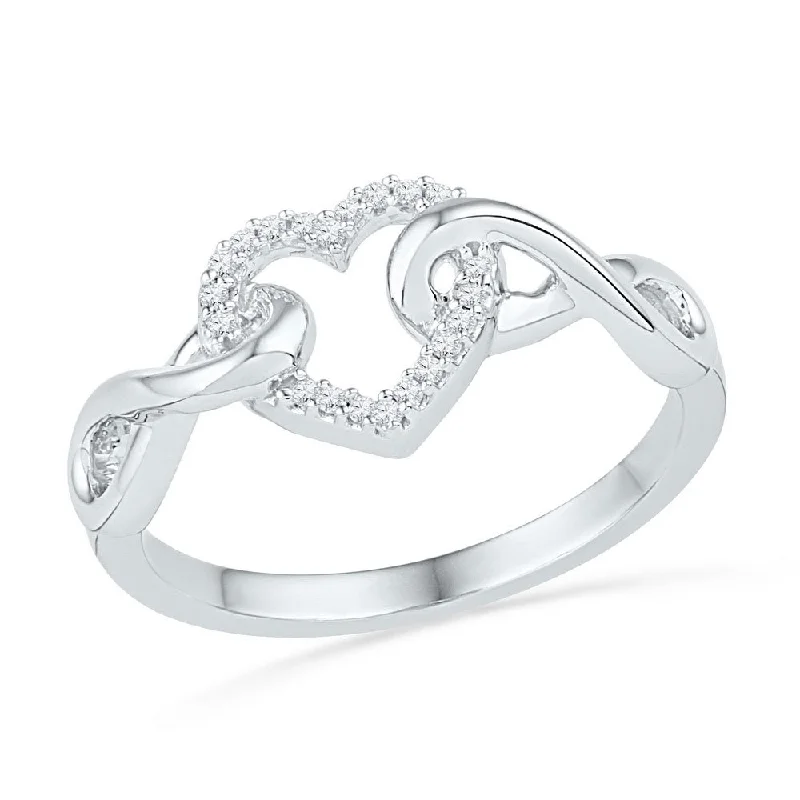 Shimmer spark ring-10kt White Gold Womens Round Diamond Infinity Twist Heart Ring 1/10 Cttw