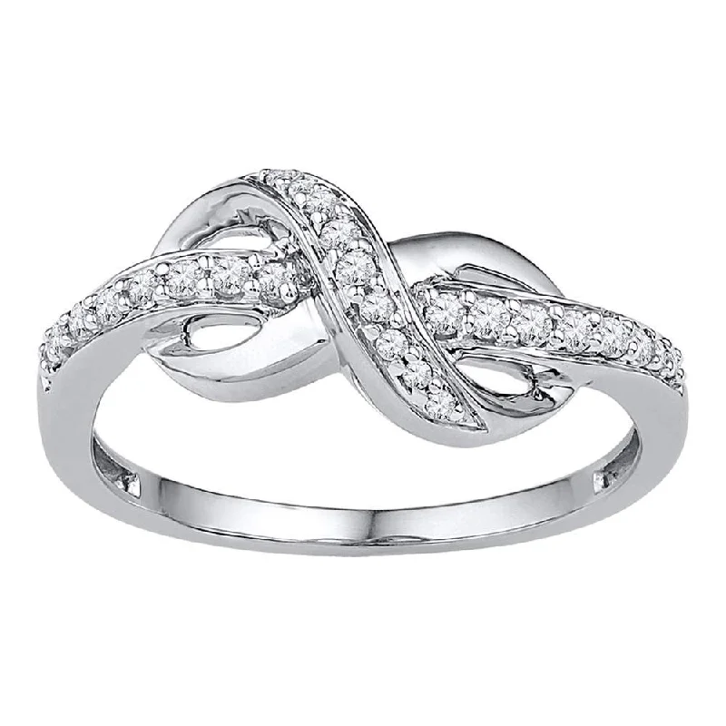 Seven-knot ring-10kt White Gold Womens Round Diamond Knot Infinity Ring 1/6 Cttw