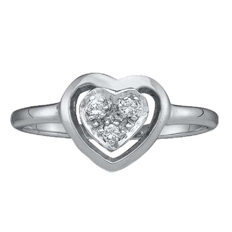 Nonagon gem ring-10kt White Gold Womens Round Diamond Simple Heart Cluster Ring 1/20 Cttw