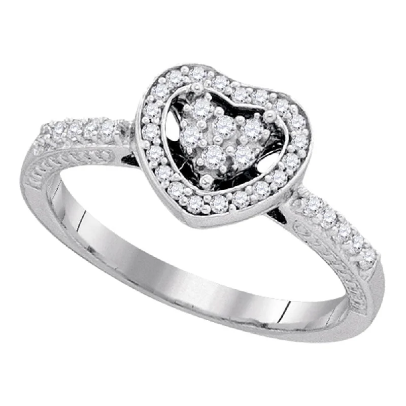 Bent twig ring-10kt White Gold Womens Round Diamond Simple Heart Halo Ring 1/4 Cttw