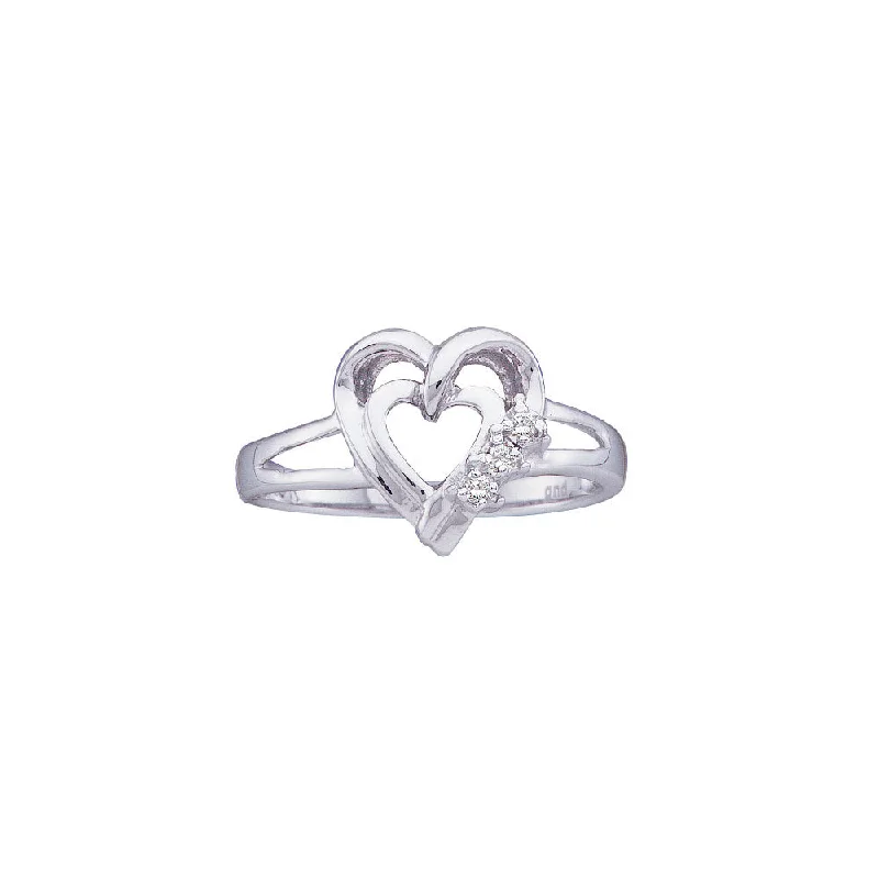 Briolette ruby ring-10kt White Gold Womens Round Diamond Simple Heart Ring .03 Cttw