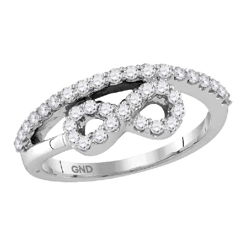 Subtle twist ring-10kt White Gold Womens Round Diamond Woven Infinity Band Ring 1/2 Cttw