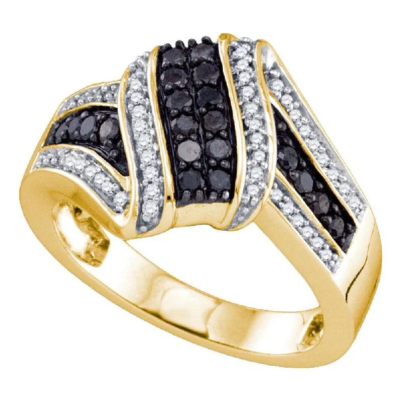 Clam shell ring-10kt Yellow Gold Womens Round Black Color Enhanced Diamond Cluster Ring 1/2 Cttw