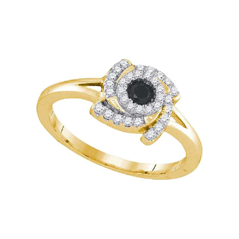 Clam shell ring-10kt Yellow Gold Womens Round Black Color Enhanced Diamond Solitaire Ring 1/3 Cttw