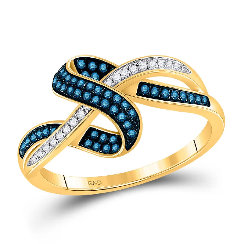 Zinc forged ring-10kt Yellow Gold Womens Round Blue Color Enhanced Diamond Band Ring 1/4 Cttw