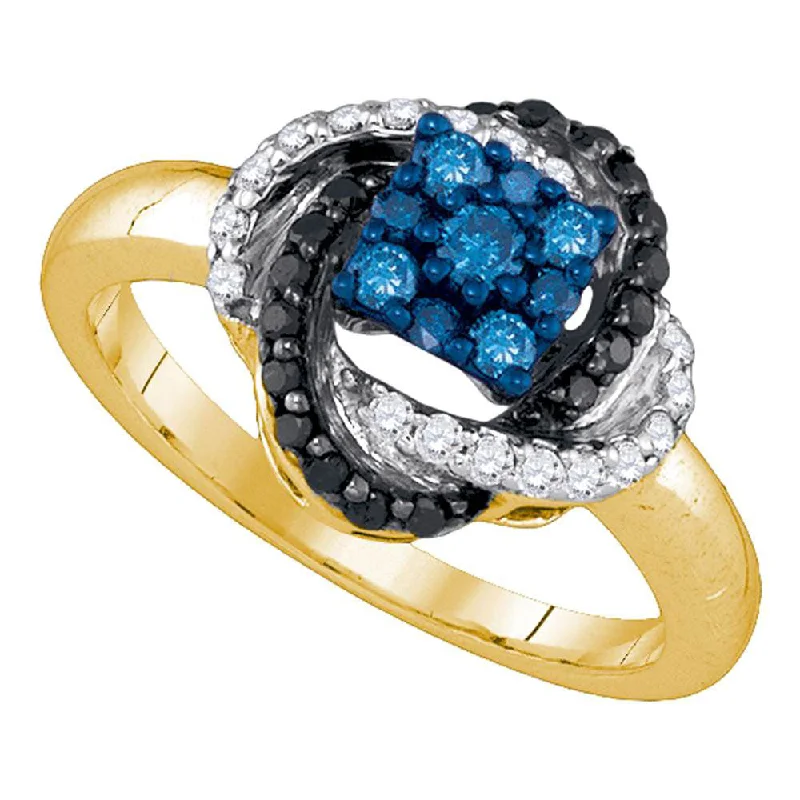 Spotted finish ring-10kt Yellow Gold Womens Round Blue Color Enhanced Diamond Cluster Ring 1/2 Cttw