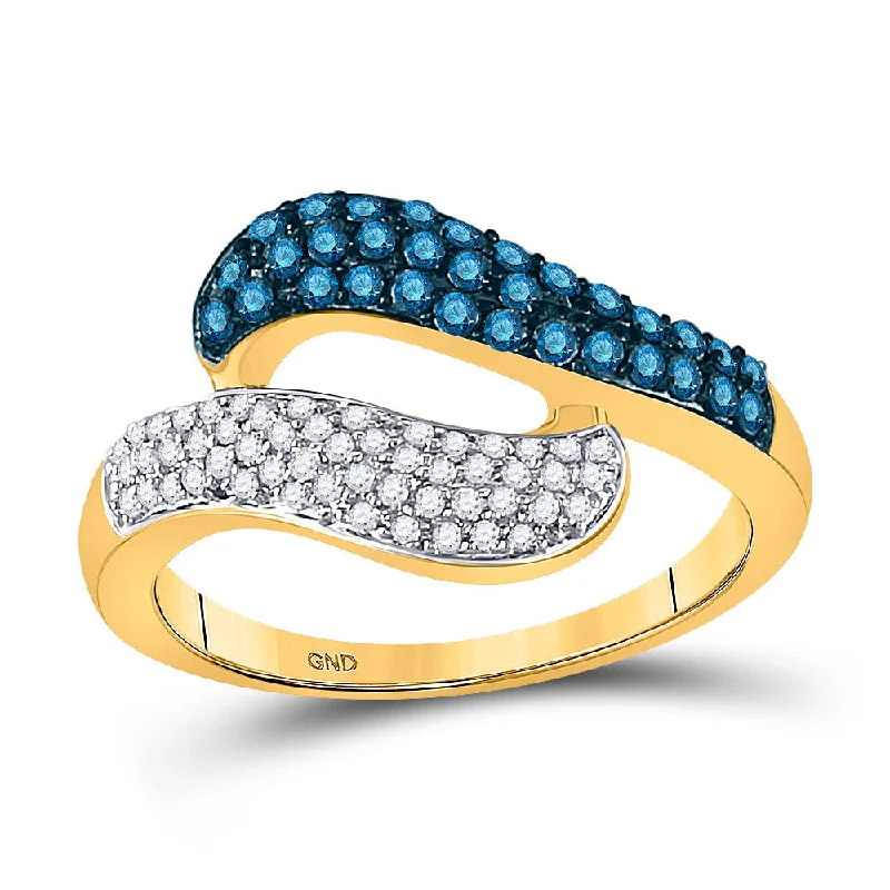 Pegged design ring-10kt Yellow Gold Womens Round Blue Color Enhanced Diamond Cocktail Ring 1/2 Cttw