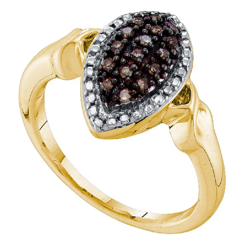 Textured ridge ring-10kt Yellow Gold Womens Round Brown Diamond Oval Cluster Ring 1/5 Cttw