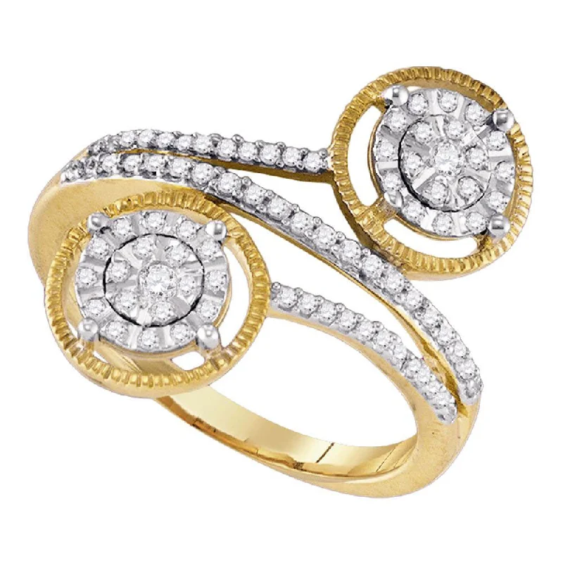 Layered stack ring-10kt Yellow Gold Womens Round Diamond Bypass Circle Cluster Ring 1/3 Cttw