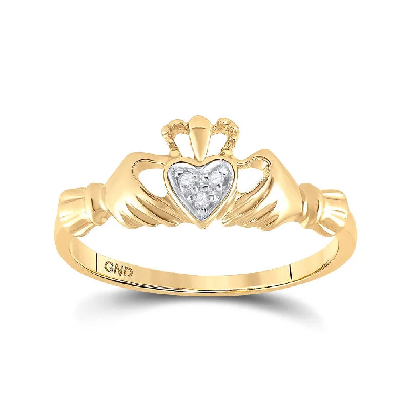 Etched wedding ring-10kt Yellow Gold Womens Round Diamond Claddagh Heart Ring .02 Cttw