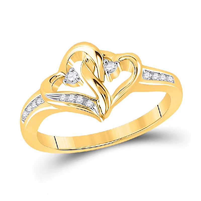 Steel band ring-10kt Yellow Gold Womens Round Diamond Double Heart Ring 1/10 Cttw