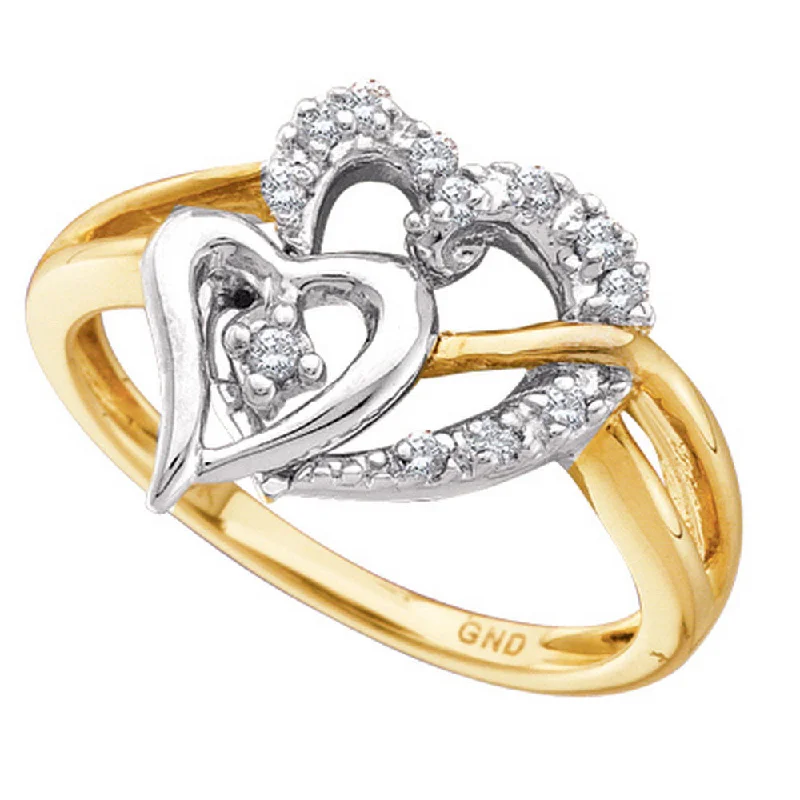 Narrow bezel ring-10kt Yellow Gold Womens Round Diamond Double Two-tone Heart Ring 1/10 Cttw