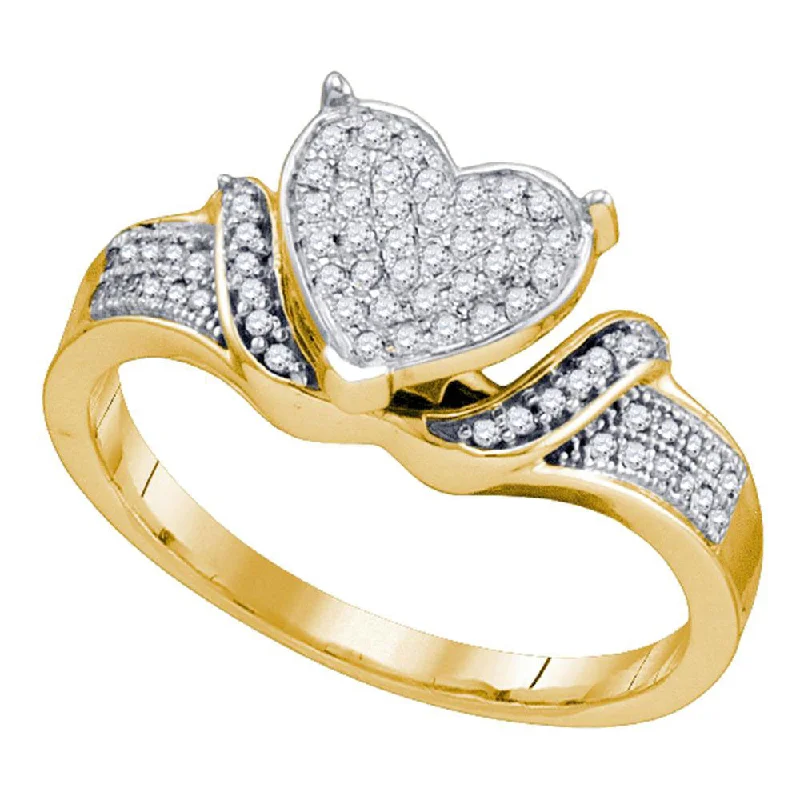 Textured ridge ring-10kt Yellow Gold Womens Round Diamond Elevated Heart Cluster Ring 1/5 Cttw