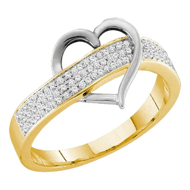 Vine twist ring-10kt Yellow Gold Womens Round Diamond Heart Band 1/6 Cttw