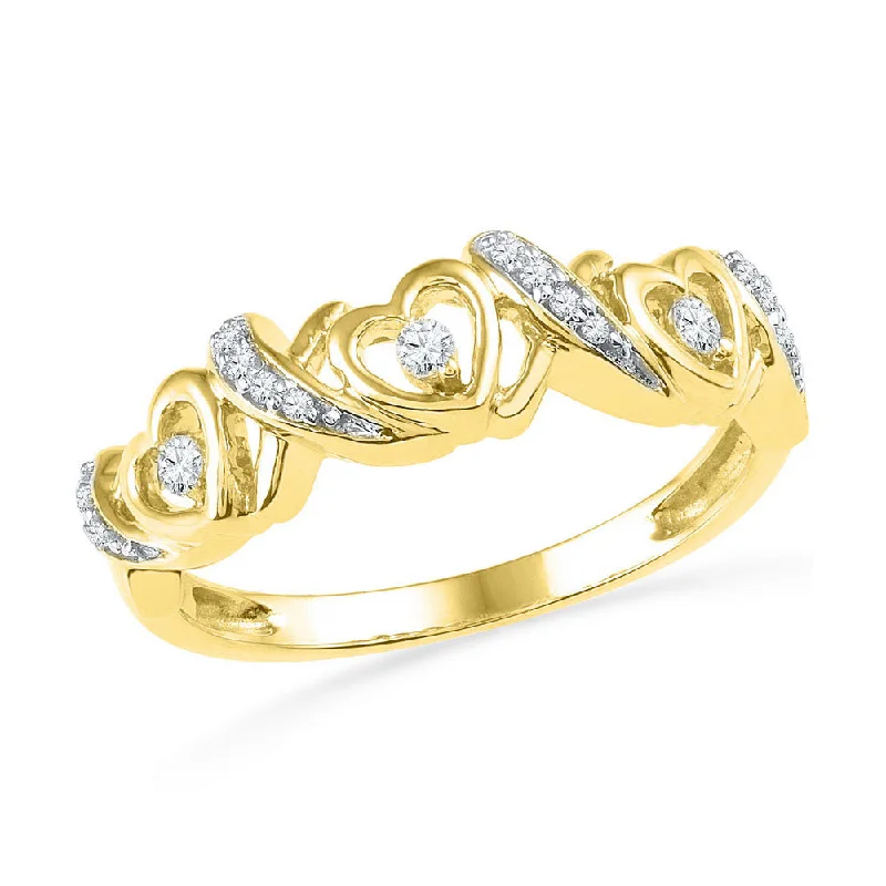 Ash bead ring-10kt Yellow Gold Womens Round Diamond Heart Band Ring 1/8 Cttw