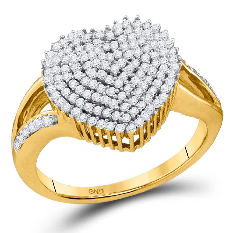 Fractured gem ring-10kt Yellow Gold Womens Round Diamond Heart Cluster Ring 1/2 Cttw