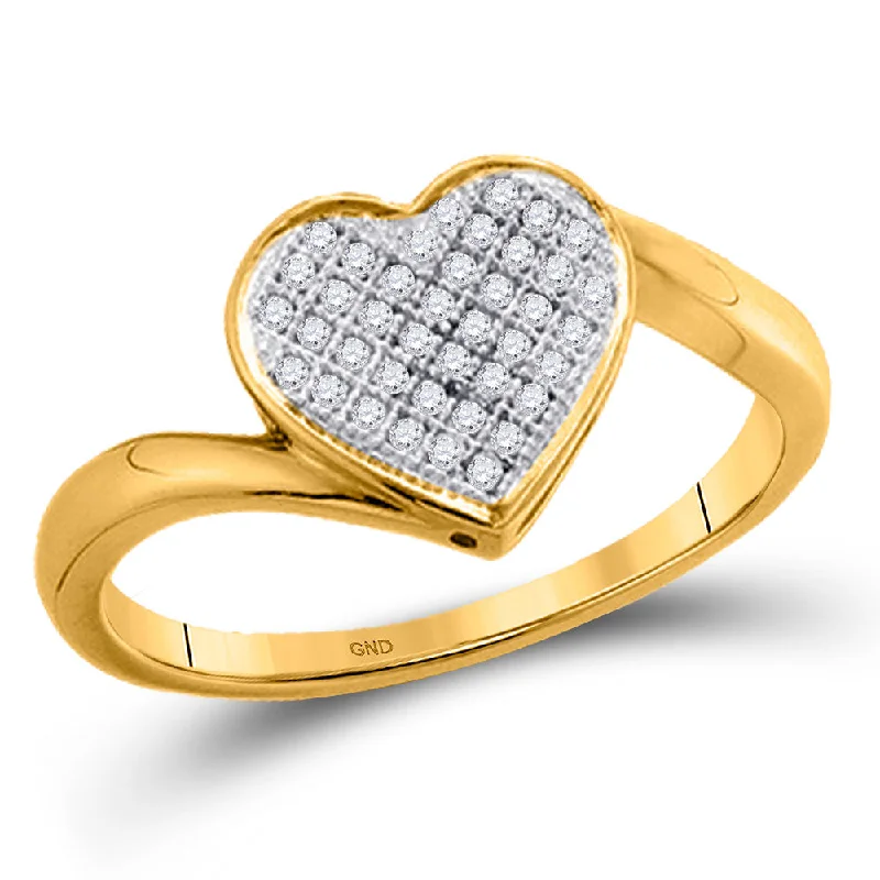 Ash bead ring-10kt Yellow Gold Womens Round Diamond Heart Cluster Ring 1/20 Cttw