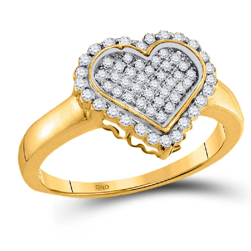 Maple grain ring-10kt Yellow Gold Womens Round Diamond Heart Cluster Ring 1/4 Cttw