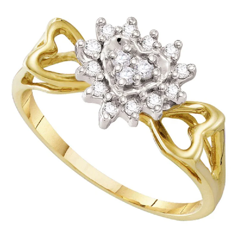 Granite grit ring-10kt Yellow Gold Womens Round Diamond Heart Cluster Ring 1/5 Cttw