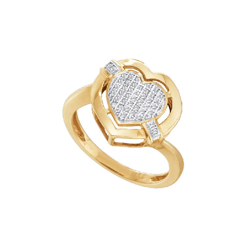 Silk band ring-10kt Yellow Gold Womens Round Diamond Heart Cluster Ring 1/8 Cttw