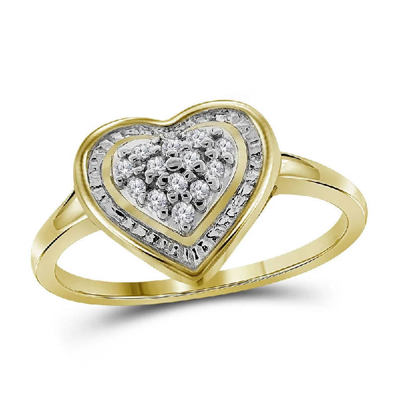 Narrow bezel ring-10kt Yellow Gold Womens Round Diamond Heart Frame Cluster Ring 1/10 Cttw