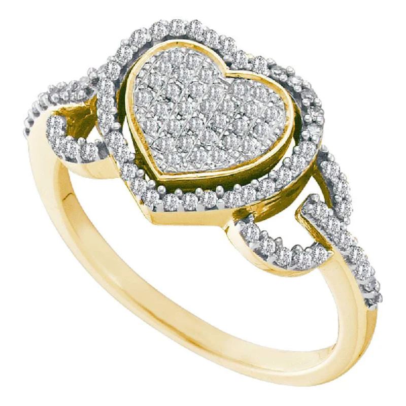 Cedar nut ring-10kt Yellow Gold Womens Round Diamond Heart Frame Cluster Ring 1/3 Cttw