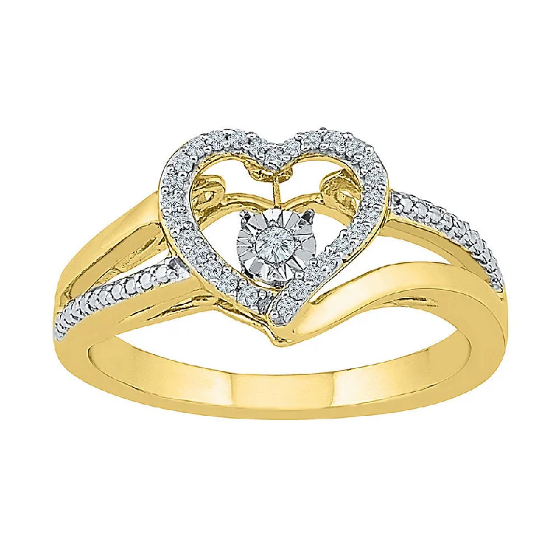 Summit ridge ring-10kt Yellow Gold Womens Round Diamond Heart Moving Twinkle Ring 1/10 Cttw