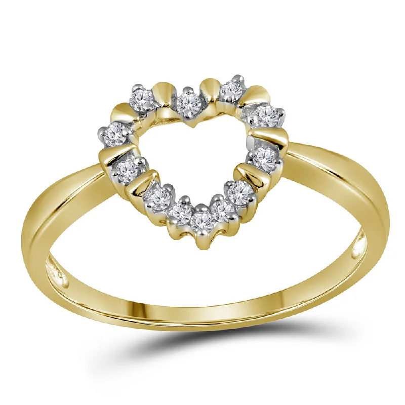 Granite grit ring-10kt Yellow Gold Womens Round Diamond Heart Outline Ring 1/8 Cttw