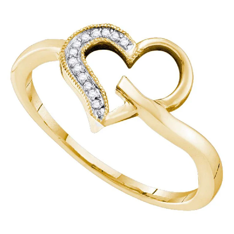 Flex clasp ring-10kt Yellow Gold Womens Round Diamond Heart Ring 1/20 Cttw