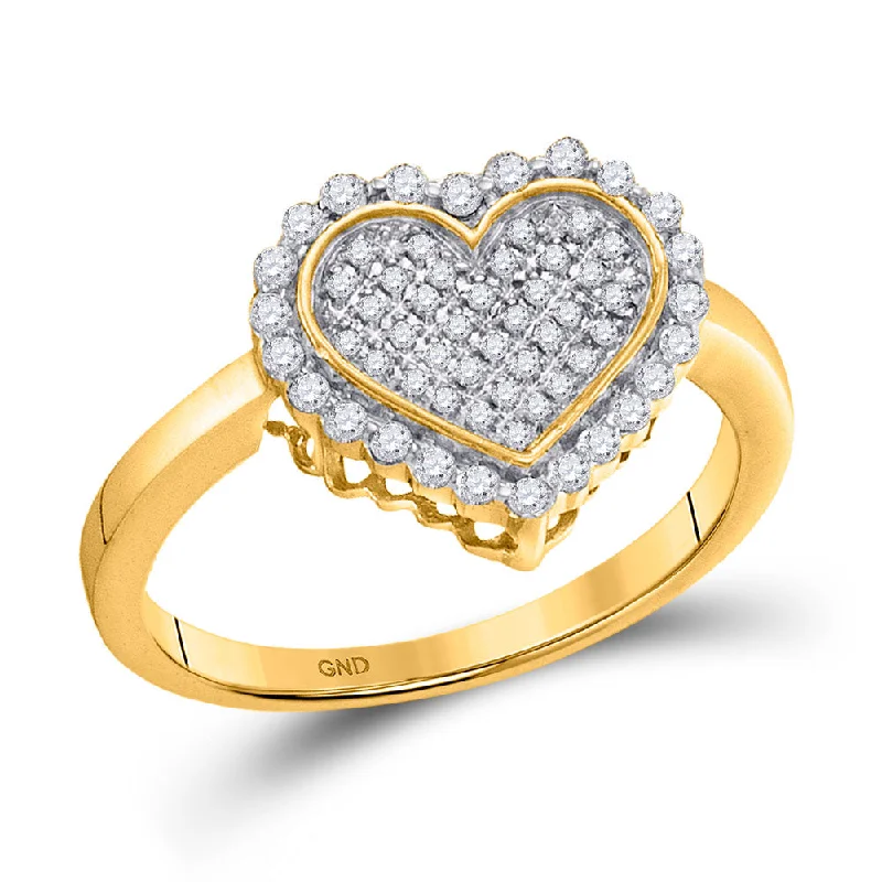 Plaid weave ring-10kt Yellow Gold Womens Round Diamond Heart Ring 1/4 Cttw