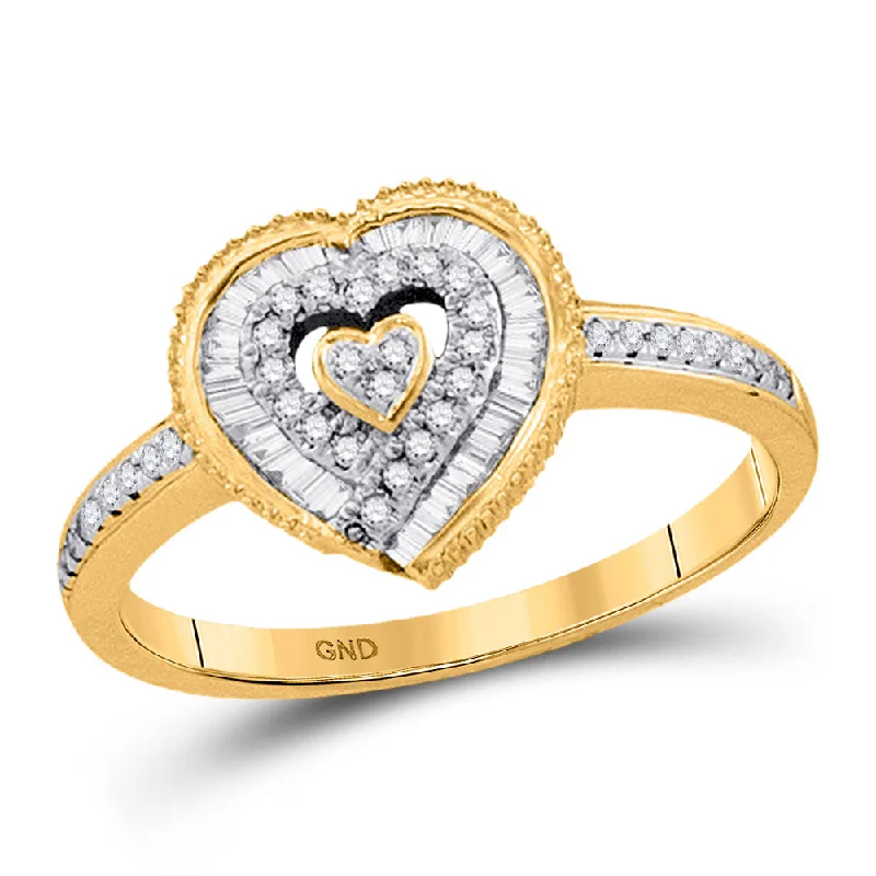 Baroque twist ring-10kt Yellow Gold Womens Round Diamond Heart Ring 1/4 Cttw