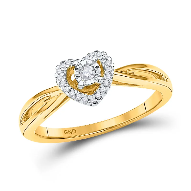 Oak sprig ring-10kt Yellow Gold Womens Round Diamond Heart Solitaire Ring 1/8 Cttw